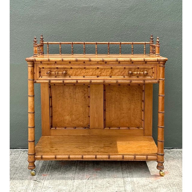 Vintage Wood Faux Bamboo Serving Cart For Sale - Image 12 of 14