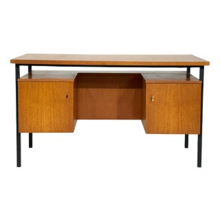 Mid-Century Danish Teak Desk with Metal Frame, 1960s For Sale