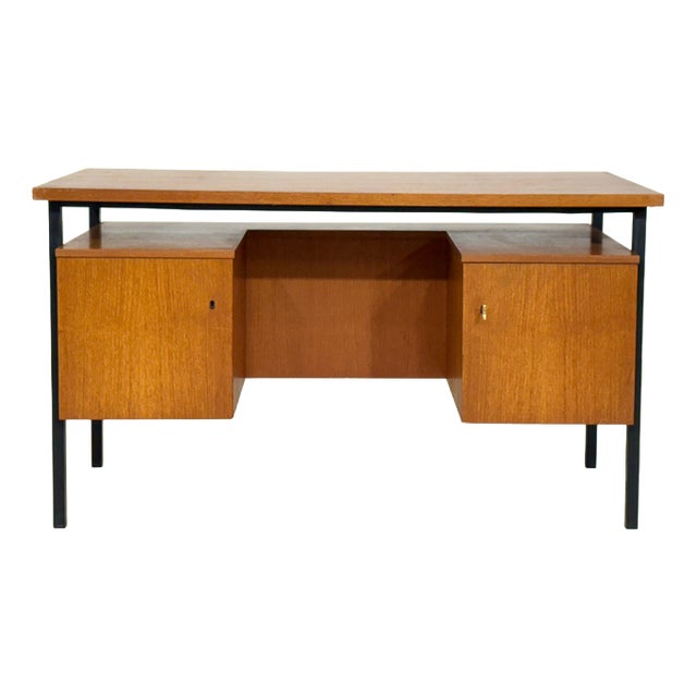 Mid-Century Danish Teak Desk with Metal Frame, 1960s For Sale