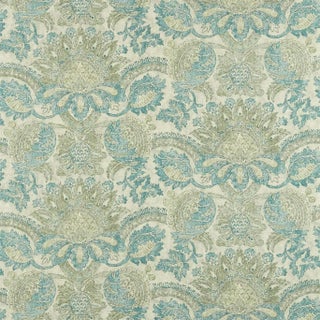 Zoffany Pomegranate Print Fabric in Dufour/Green Stone For Sale