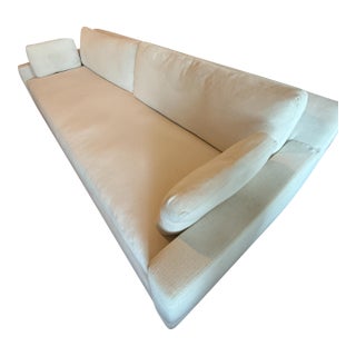 Restoration Hardware 9' Belgian Track Arm Bench-Cushion Sofa in Perennials Performance Linen For Sale