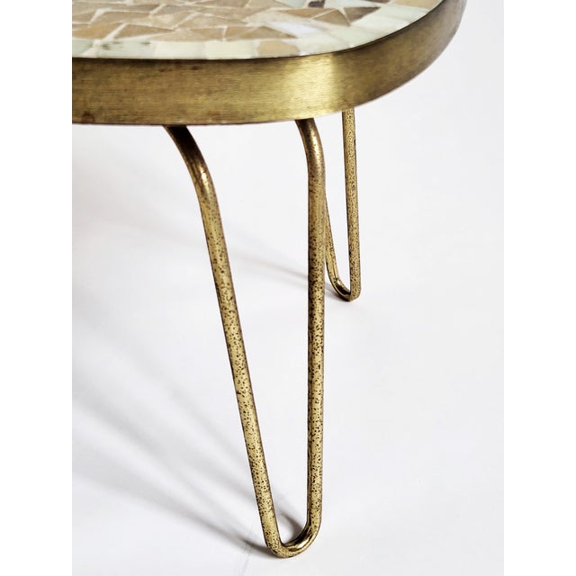 Mid-Century Modern Mosaic and Brass Side Table with Hair Pin Legs from Ilse Möbel, 1950s For Sale - Image 6 of 10