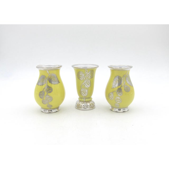 Art Deco Manfred Veyhl Silver Overlay Rosenthal Yellow Porcelain Vase Trio For Sale - Image 3 of 9