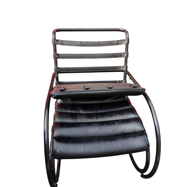 1970s Pair of Black Leather and Steel Cantilever Armchairs For Sale In Raleigh - Image 6 of 12