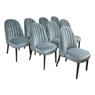 Arhaus Arco Channel Back Banks Velvet Dining Chairs, Set of Eight For Sale