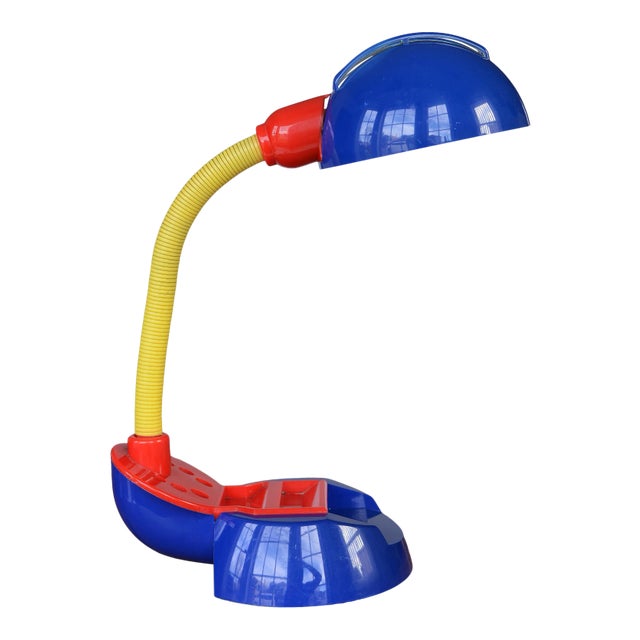 Vintage 1980s Postmodern Memphis Style Tricolor Plastic Desk Lamp For Sale