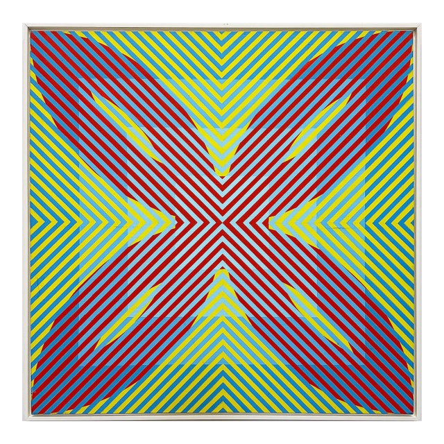 Gabe Silverman 1980s Abstract Op Art Painting on Canvas, Recently Reframed For Sale