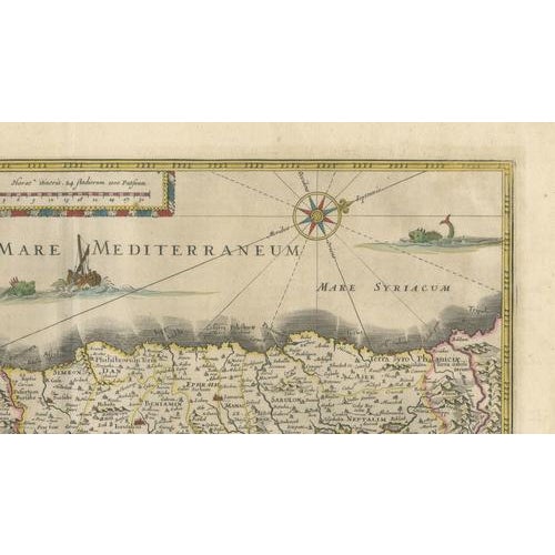 Paper Antique Blaeu Holy Land Map Terra Sancta Palestina, 1629 For Sale - Image 7 of 10