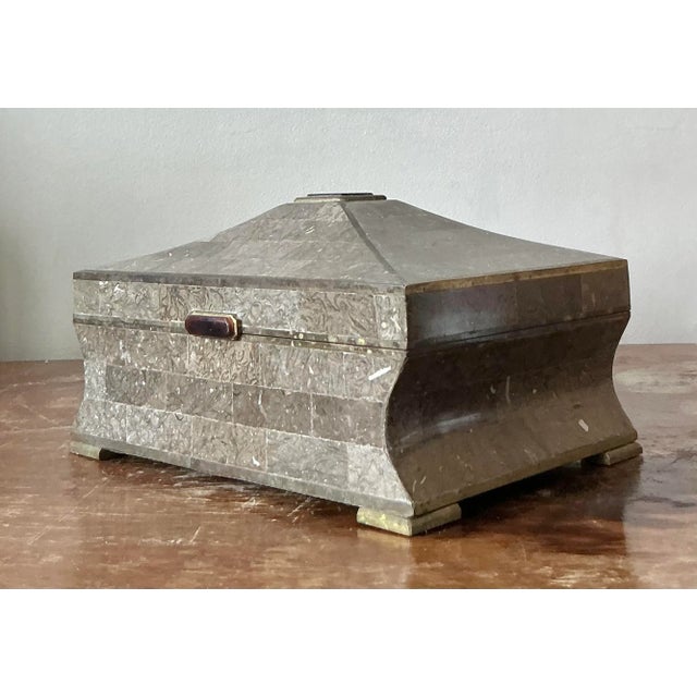 Gray Vintage Boho Tessellated Stone Box For Sale - Image 8 of 12