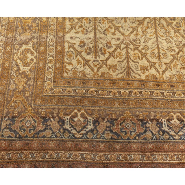 Persian Antique Persian Tabriz Brown Botanic Handmade Wool Rug For Sale - Image 3 of 7