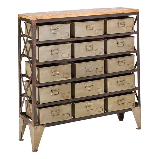 Steampunk Rustic Retro Industrial Storage Chest of Drawers With 15 Storage Bins For Sale