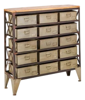 Steampunk Rustic Retro Industrial Storage Chest of Drawers With 15 Storage Bins