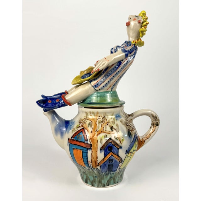 Ceramic 1990s Signed Julia Kirillova Whimical Ceramic Tea Pot For Sale - Image 7 of 11