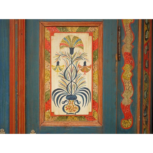 Wood Alpine Blue Floral Painted Cupboard For Sale - Image 7 of 18