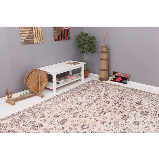 Mid 20th Century Large Vintage Floral Turkish Oushak Rug For Sale In Los Angeles - Image 6 of 7