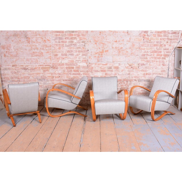 Czech Art Deco H-269 Lounge Chairs by J. Halabala for Up Závody, 1930s, Set of 4 For Sale - Image 3 of 13