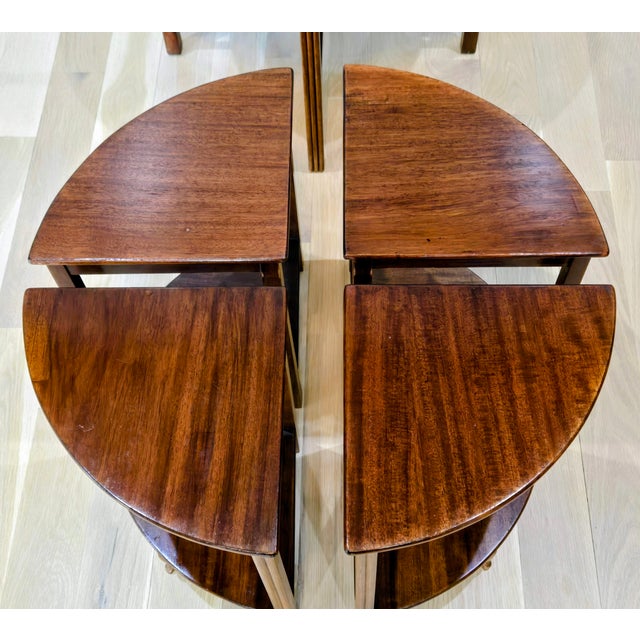 Mid 20th Century Mid 20th Century Fyne Ladye Nesting Cocktail Table Set – Round Mahogany Coffee Table With 4 Demilune Side Tables For Sale - Image 5 of 14