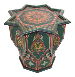 Moroccan Moorish Hand Painted Green & Red Wood Table