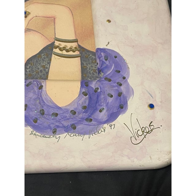 This vintage 1997 Art Deco 3D mixed media print and frame embellished with beads and sparkle, signed by Mary Vickers, is a...