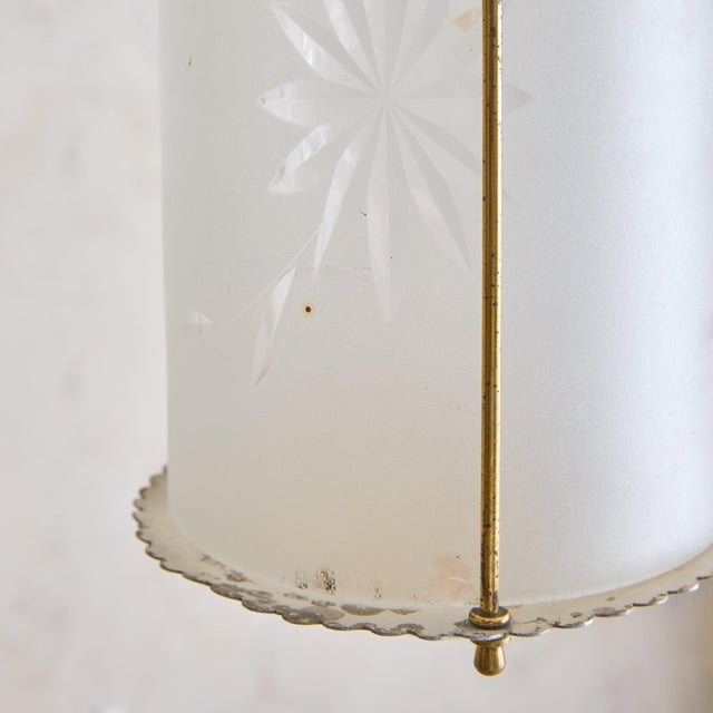 Italian Cylindrical Ivory Lacquer + Starburst Glass Lantern Pendant, 1950s For Sale - Image 9 of 11