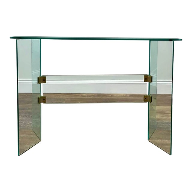 1970s Attributed to Leon Rosen for Pace Collection Glass & Bronze Console Table For Sale