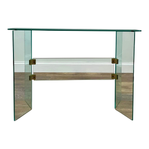 1970s Attributed to Leon Rosen for Pace Collection Glass & Bronze Console Table