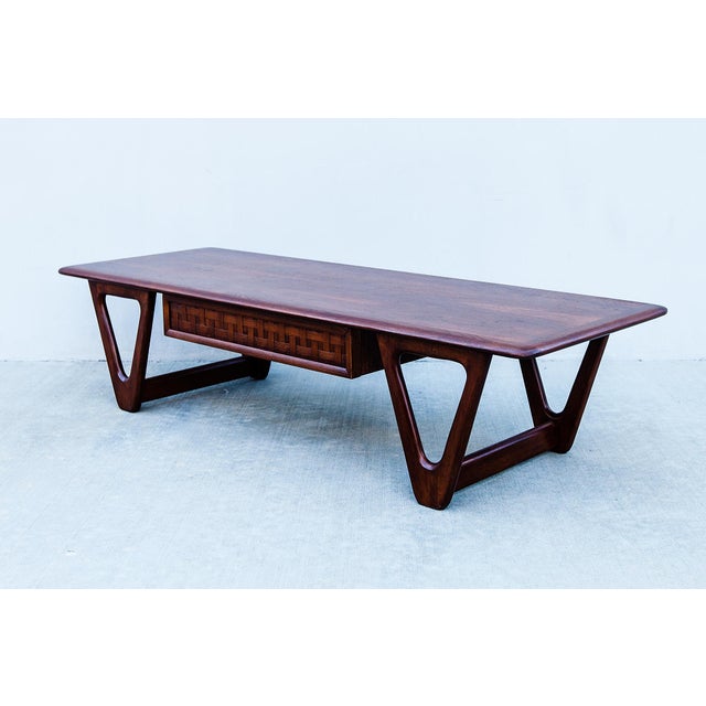 1960s Restored Mid Century Lane "Perception" Coffee Table With Basketweave Drawer For Sale - Image 11 of 12