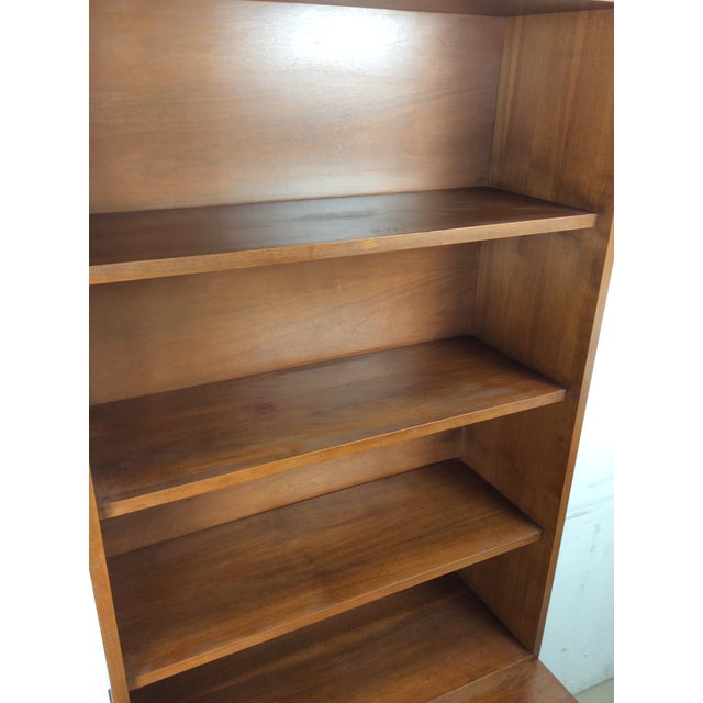 Brown Mid Century Modern Two Piece Shelving Unit With Caned Cabinet and Drawer For Sale - Image 8 of 18