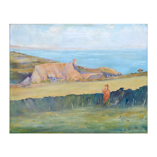 1920s Early 20th Century "Home on the Coast Brittany, France" Expressionist Style Landscape Oil Painting For Sale - Image 5 of 5