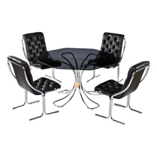 1970s Post Modern Black and Chrome Dining Set With Daystrom Scoop Chairs For Sale