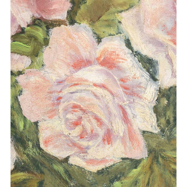 American Pink Roses Oil on Canvas Panel, 20th Century For Sale - Image 4 of 7