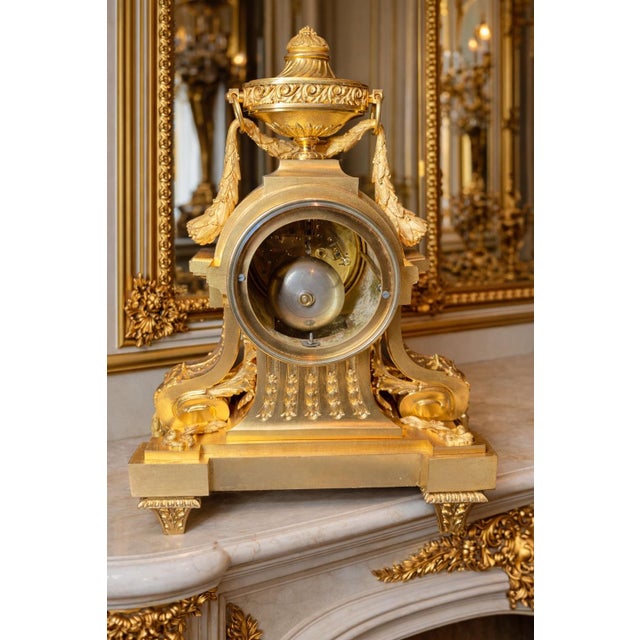 1860 Ad Mougin Louis XVI Gilt Bronze Clock Garniture - 3 Pc. For Sale - Image 17 of 18