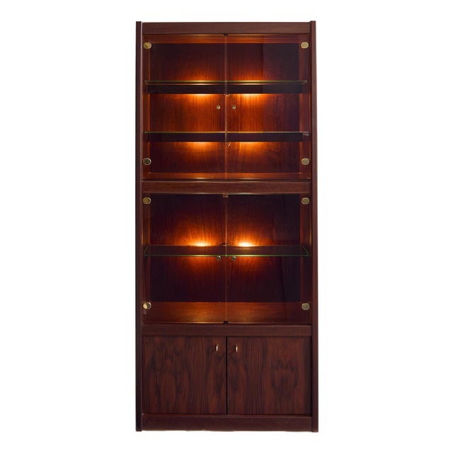 The Vintage Belgian Rosewood and Glass Display Cabinet For Sale
