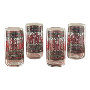 Vintage Houze Seasons Greetings Highball Glasses- Set of 4