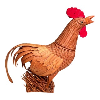 Mid Century Rattan Woven Rooster Basket For Sale
