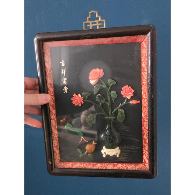 1950s Chinese Style Hardstone Floral Panels With Jade-Tone Carving, Set of 4 For Sale - Image 14 of 18