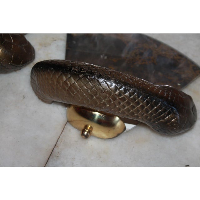 Metal C1960's British Designer Mid Century Modern Bronze "Python" Mirror Back Wall Sconces by Wilson Laidlaw a - Pair For Sale - Image 7 of 13
