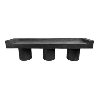 Vintage Black Three Pillar Slab Bench For Sale