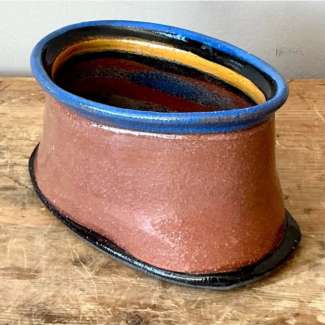 Vintage Boho Studio Pottery Oval Bowl For Sale In West Palm - Image 6 of 9
