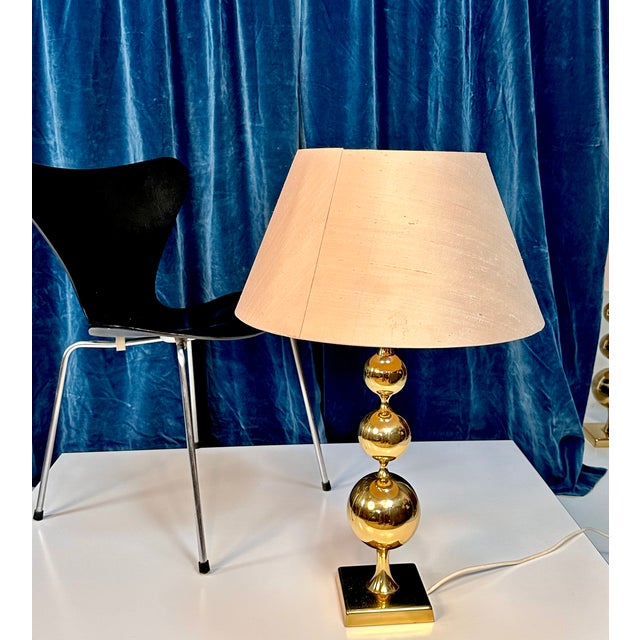 Metal Large Table Lamps with Sculptural Brass Ball Bases, 1970s, Set of 2 For Sale - Image 7 of 18