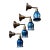 1970s Signed Orient and Flume Pulled Feather Pattern Art Glass Shades on Old Brass Sconces, Original Patina - Set of 4 For Sale