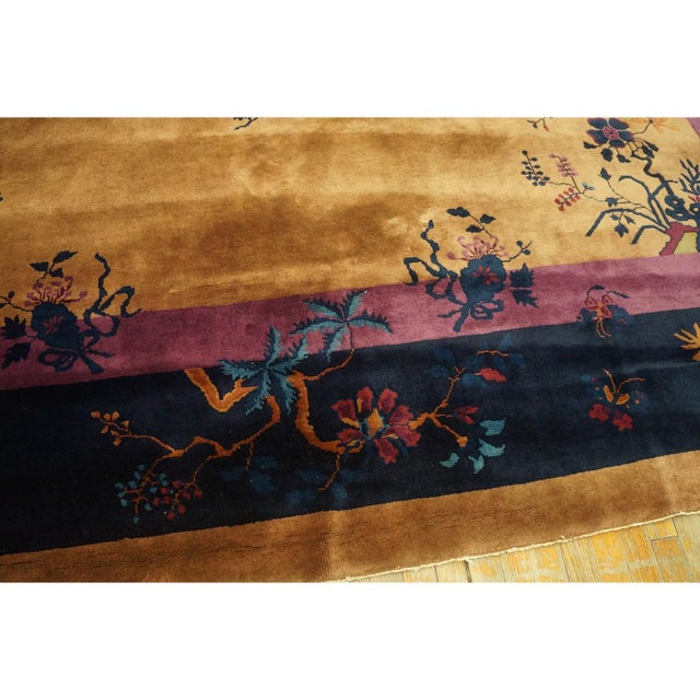 1920s Antique Large Yellow Floral Modern Chinese Art Deco Knotted Rug 11'9" X17' For Sale - Image 4 of 9