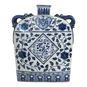 Chinoiserie B&w Flask W/ Islamic Characters (Alkarim)The Generous 18"h