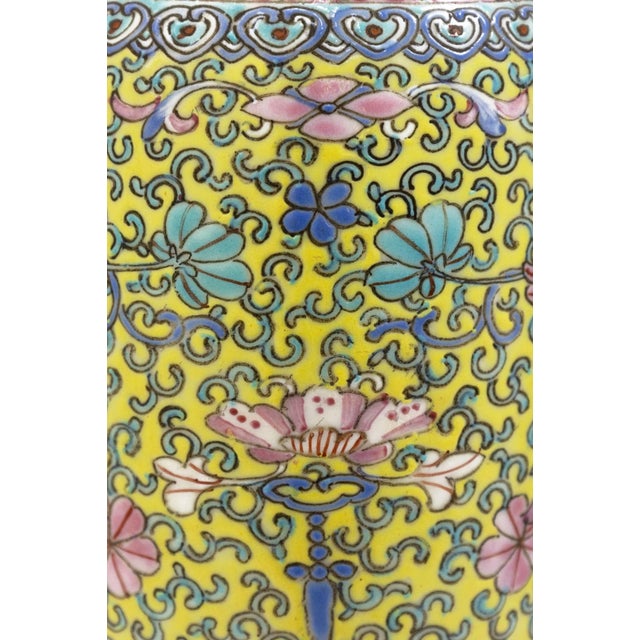 Ceramic Vintage Traditional Chinese Porcelain Vase 9" Yellow, Pink & Blue Floral Design For Sale - Image 7 of 7
