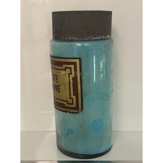 A striking antique French pharmacy bottle labeled “Acétate de Cuivre” (Copper Acetate), dating from the late 19th to early...