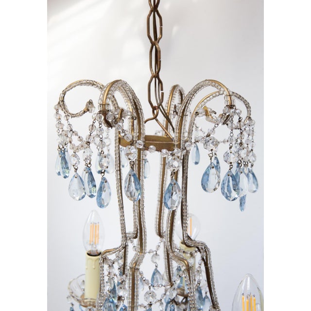 Blue Italian Waterfall Chandelier in Gold-Plated Metal with Blue Crystals, 1960s For Sale - Image 8 of 14
