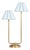 Polly Double Arm Table Lamp, Natural Brass with Mist Blue Scalloped Shade For Sale