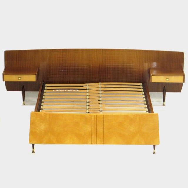 Vintage mid century modern double bed bedroom set with floating nightstands in teak and flame maple from the 1960s. This...