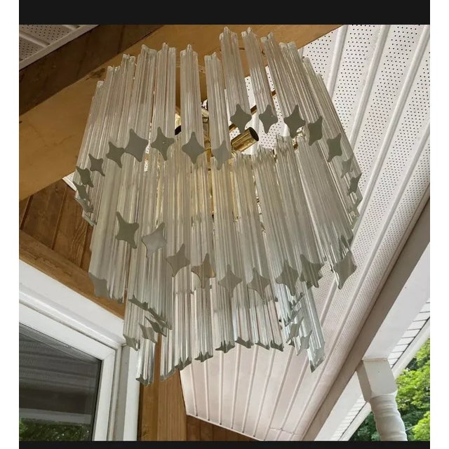 Transparent 1970s Venini Italian Murano Quattro Glass Prism Chandelier For Sale - Image 8 of 9