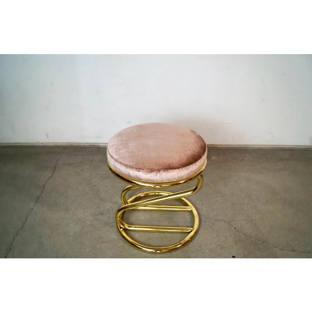 1980’s Art Deco Hollywood Regency Brass & Velvet Vanity Stool For Sale In Los Angeles - Image 6 of 12